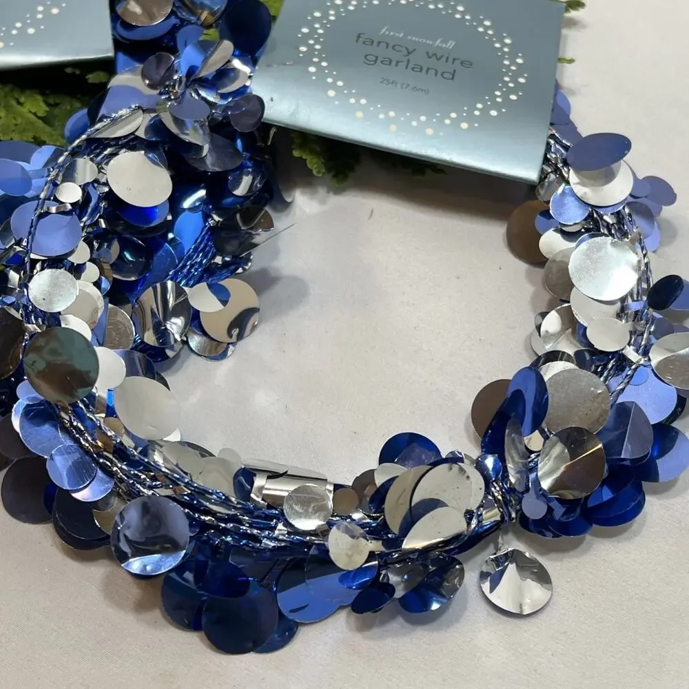 Vintage 2003 Martha Stewart Fancy Wire Garland First Snowfall Blue Circles 50ft